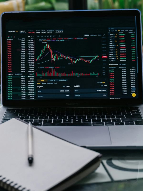A screen showing stock market graphs